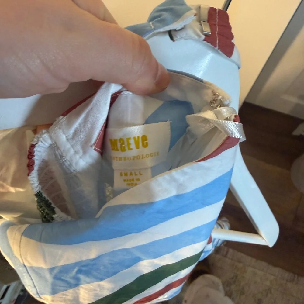 Maeve Halter Midi Dress in Light Blue, Olive & Rust Stripe - Picture 5 of 5